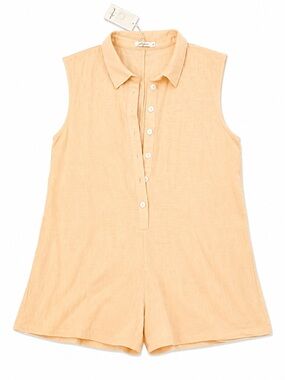NWOT Girl and the Sun Linen Blend Romper XL Khaki Sleeveless Button Front